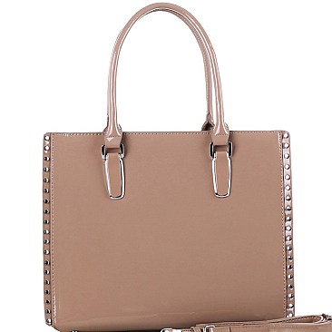 Stud Accent Patent Classy 2-Way Tote MH-QS3305
