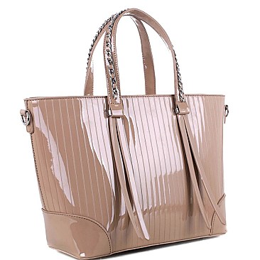 Chain Accent Patent 2-Way Satchel MH-QS3308