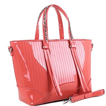 Chain Accent Patent 2-Way Satchel MH-QS3308