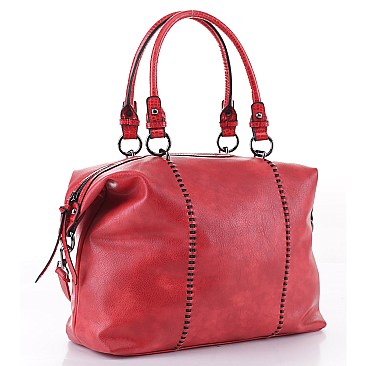 2-Way Stitch Accent Distressed Large Satchel