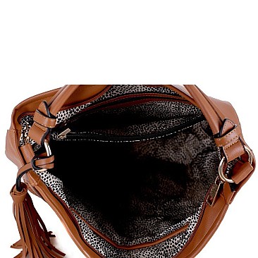 EMBOSSED DETAIL TASSEL ACCENT HOBO