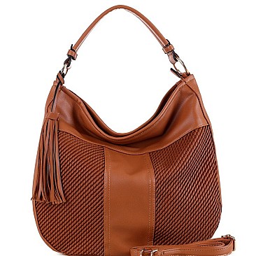EMBOSSED DETAIL TASSEL ACCENT HOBO