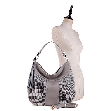 EMBOSSED DETAIL TASSEL ACCENT HOBO