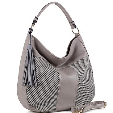 EMBOSSED DETAIL TASSEL ACCENT HOBO