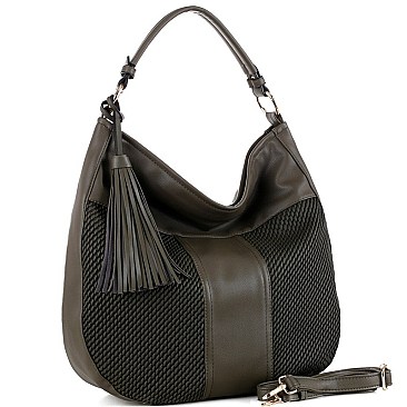 EMBOSSED DETAIL TASSEL ACCENT HOBO