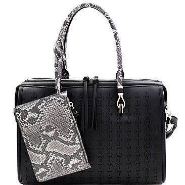 BOSTON SATCHEL AND SNAKE TRIM WRISTLET SET