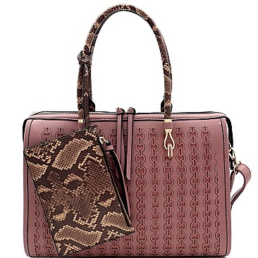 BOSTON SATCHEL AND SNAKE TRIM WRISTLET SET