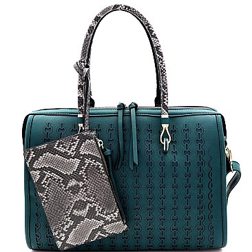 BOSTON SATCHEL AND SNAKE TRIM WRISTLET SET
