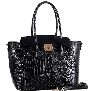 2 IN 1 CROCODILE PRINT FLAP WING SATCHEL SET