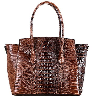 2 IN 1 CROCODILE PRINT FLAP WING SATCHEL SET