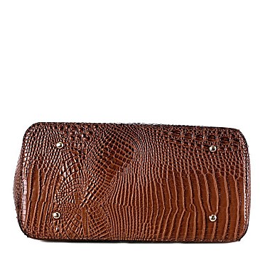 2 IN 1 CROCODILE PRINT FLAP WING SATCHEL SET