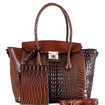 2 IN 1 CROCODILE PRINT FLAP WING SATCHEL SET
