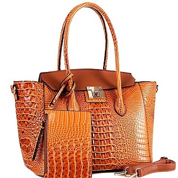 2 IN 1 CROCODILE PRINT FLAP WING SATCHEL SET