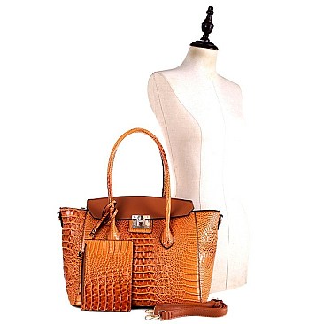 2 IN 1 CROCODILE PRINT FLAP WING SATCHEL SET