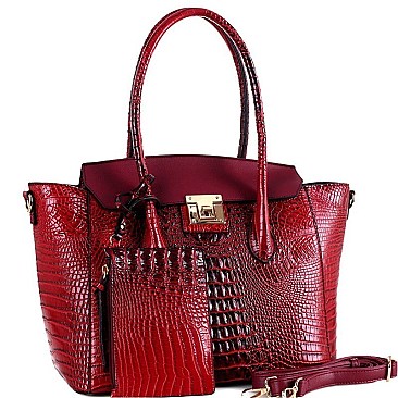 2 IN 1 CROCODILE PRINT FLAP WING SATCHEL SET