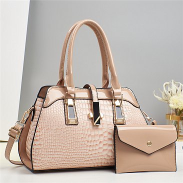 2 in 1 Crocodile & Patent Satchel Pouch Set