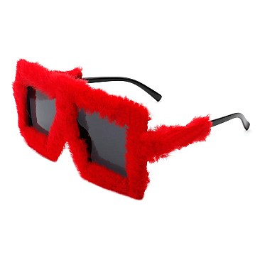 Pack of 12 Square Oversize Fuzzy Faux Fur Sunglasses