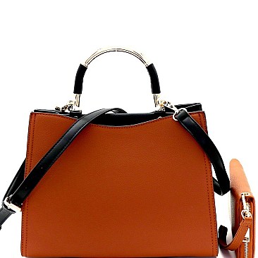 Metal Handle Compartment 2-Tone Satchel Wallet SET MH-RX7253W