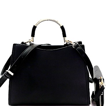 Metal Handle Compartment 2-Tone Satchel Wallet SET MH-RX7253W