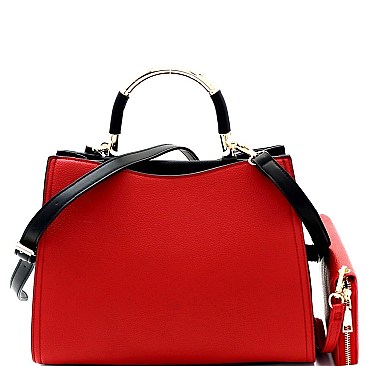 Metal Handle Compartment 2-Tone Satchel Wallet SET MH-RX7253W