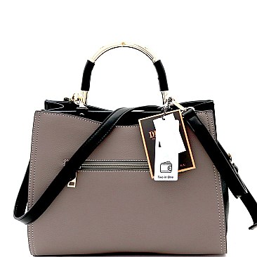 Metal Handle Compartment 2-Tone Satchel Wallet SET MH-RX7253W
