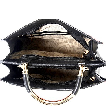 Metal Handle Compartment 2-Tone Satchel Wallet SET MH-RX7253W