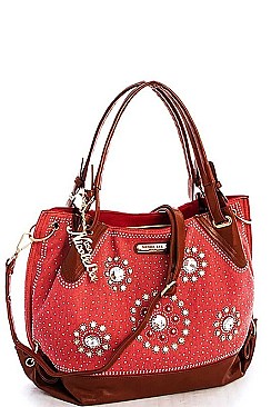 NICOLE LEE LONG STRAP MULTI RHINESTONE SATCHEL