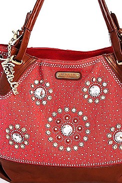 NICOLE LEE LONG STRAP MULTI RHINESTONE SATCHEL
