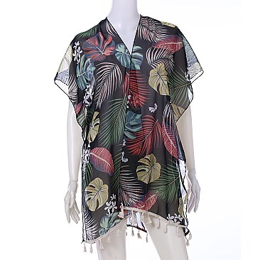 Chic Tropical Print KIMONO with Tassels