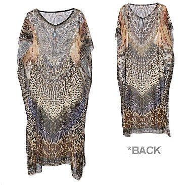 STUNNING STONE STUDDED MIX SAFARI PRINT SLEEK LONG PONCHO