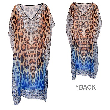 GODDESS STONE STUDDED MIX SAFARI PRINT SLEEK LONG PONCHO