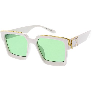 Pack of 12 Unique Gold Detailed Color Block Sunglasses