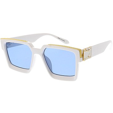 Pack of 12 Unique Gold Detailed Color Block Sunglasses