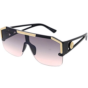 Pack of 12 Unique Futuristic Gold Accented Shield Sunglasses