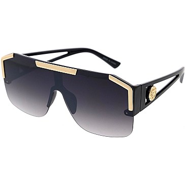 Pack of 12 Unique Futuristic Gold Accented Shield Sunglasses