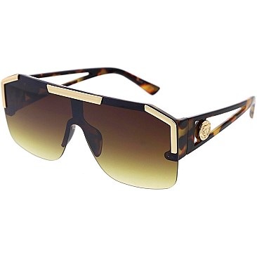 Pack of 12 Unique Futuristic Gold Accented Shield Sunglasses