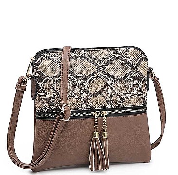TWO TONE DESIGNER SNAKE PRINT CROSSBODY BAG