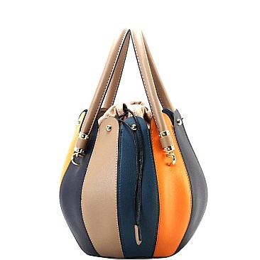 Color Block Ball-Shaped Drawstring 2-Way Satchel