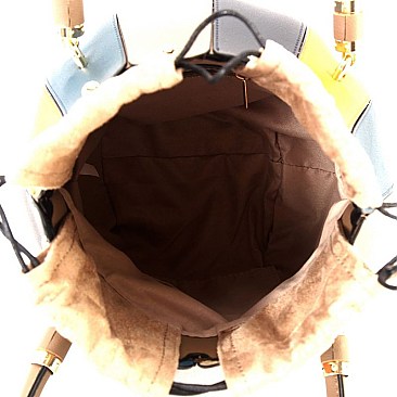 Color Block Ball-Shaped Drawstring 2-Way Satchel