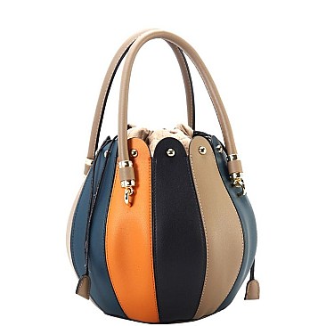 Color Block Ball-Shaped Drawstring 2-Way Satchel
