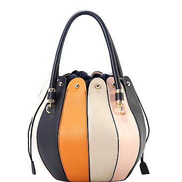 Color Block Ball-Shaped Drawstring 2-Way Satchel