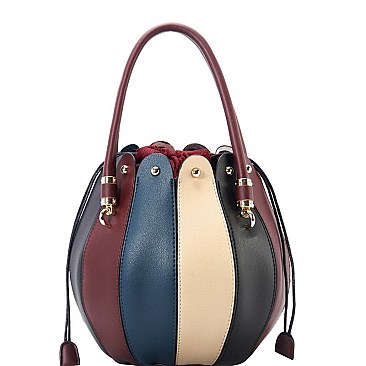 Color Block Ball-Shaped Drawstring 2-Way Satchel