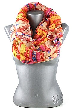 PACK OF (12 PCS) ASSORTED COLOR AZTEC TRIBAL PRINT INFINITY SCARVES