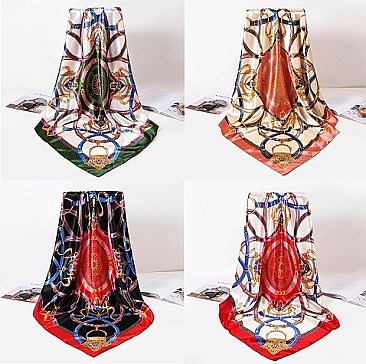 Pack of 12 (pieces) Assorted Classic Design Satin Feel Square Scarves