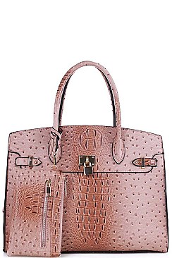 2 IN 1 CROC PATTERN SATCHEL WITH LONG STRAP