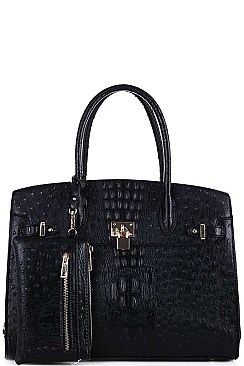 2 IN 1 CROC PATTERN SATCHEL WITH LONG STRAP