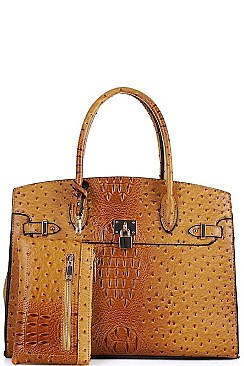2 IN 1 CROC PATTERN SATCHEL WITH LONG STRAP