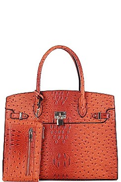 2 IN 1 CROC PATTERN SATCHEL WITH LONG STRAP