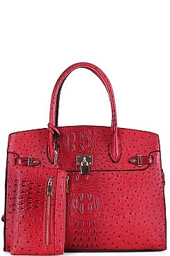2 IN 1 CROC PATTERN SATCHEL WITH LONG STRAP