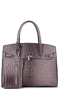 2 IN 1 CROC PATTERN SATCHEL WITH LONG STRAP